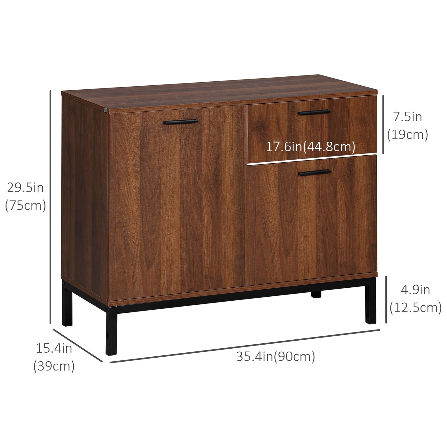 Kitchen Cabinet, Storage Cabinet, Sideboard Floor Accent Cabinet w/ Drawer, Enclosed Cabinet &; Adjustable Shelves, Walnut Brown Bar Cabinets   at Gallery Canada
