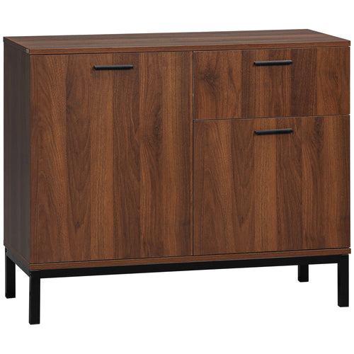 Kitchen Cabinet, Storage Cabinet, Sideboard Floor Accent Cabinet w/ Drawer, Enclosed Cabinet &; Adjustable Shelves, Walnut Brown