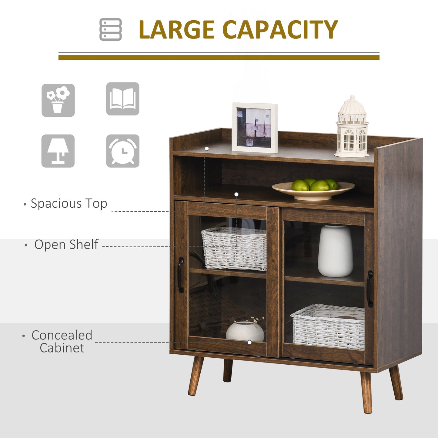 Kitchen Cabinet Storage Sideboard Server Console Buffet Table with Framed Glass Doors Brown Bar Cabinets   at Gallery Canada