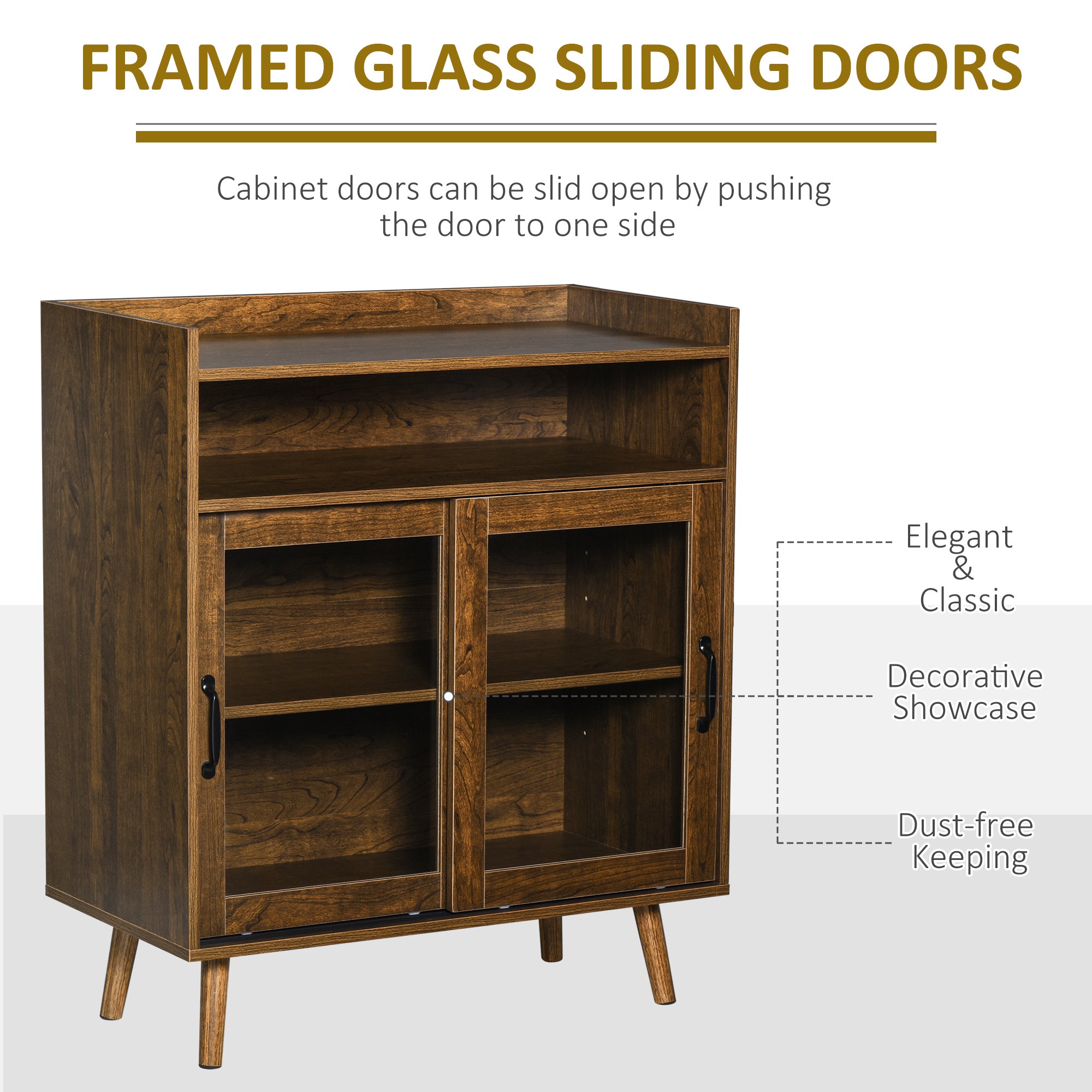 Kitchen Cabinet Storage Sideboard Server Console Buffet Table with Framed Glass Doors Brown Bar Cabinets   at Gallery Canada