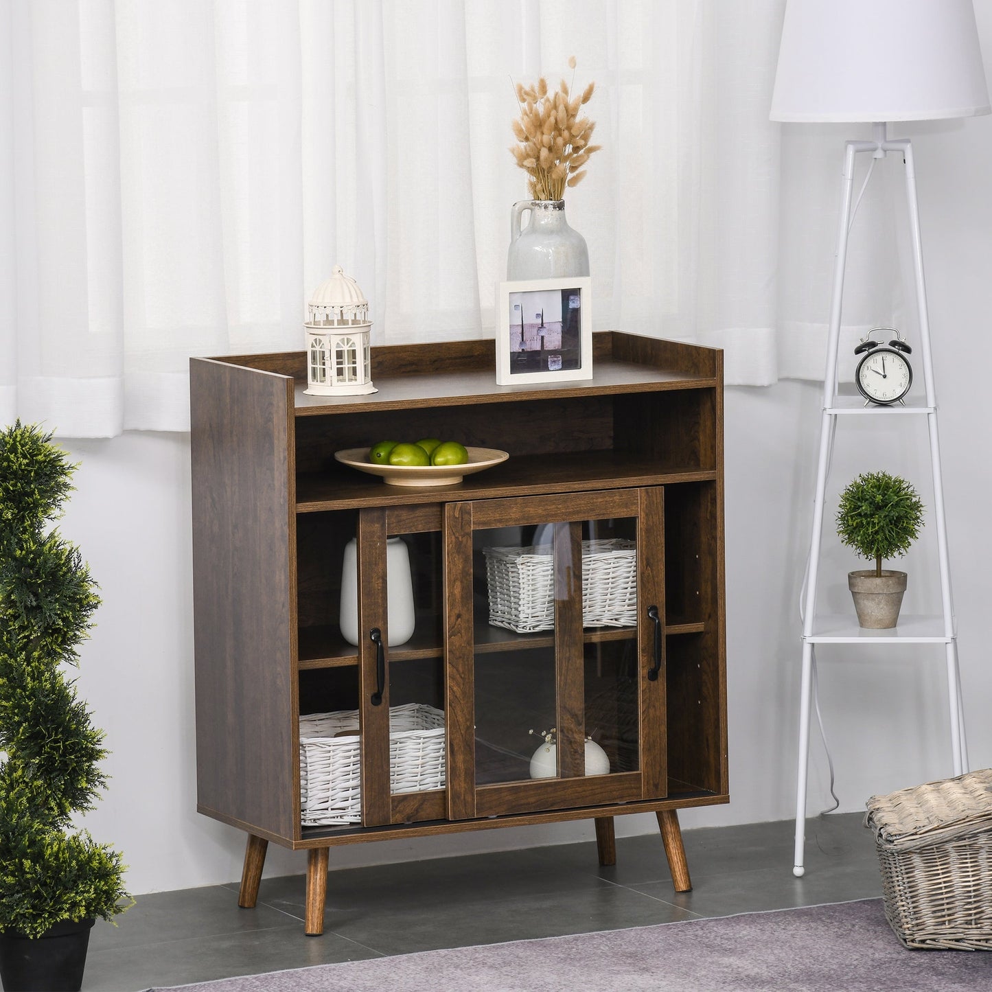 Kitchen Cabinet Storage Sideboard Server Console Buffet Table with Framed Glass Doors Brown Bar Cabinets   at Gallery Canada