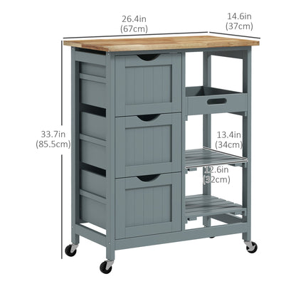 Kitchen Cart on Wheels, Rolling Kitchen Island Cart with Wood Top, 3 Drawers and Shelves for Home Dining Area Kitchen Islands & Kitchen Carts   at Gallery Canada