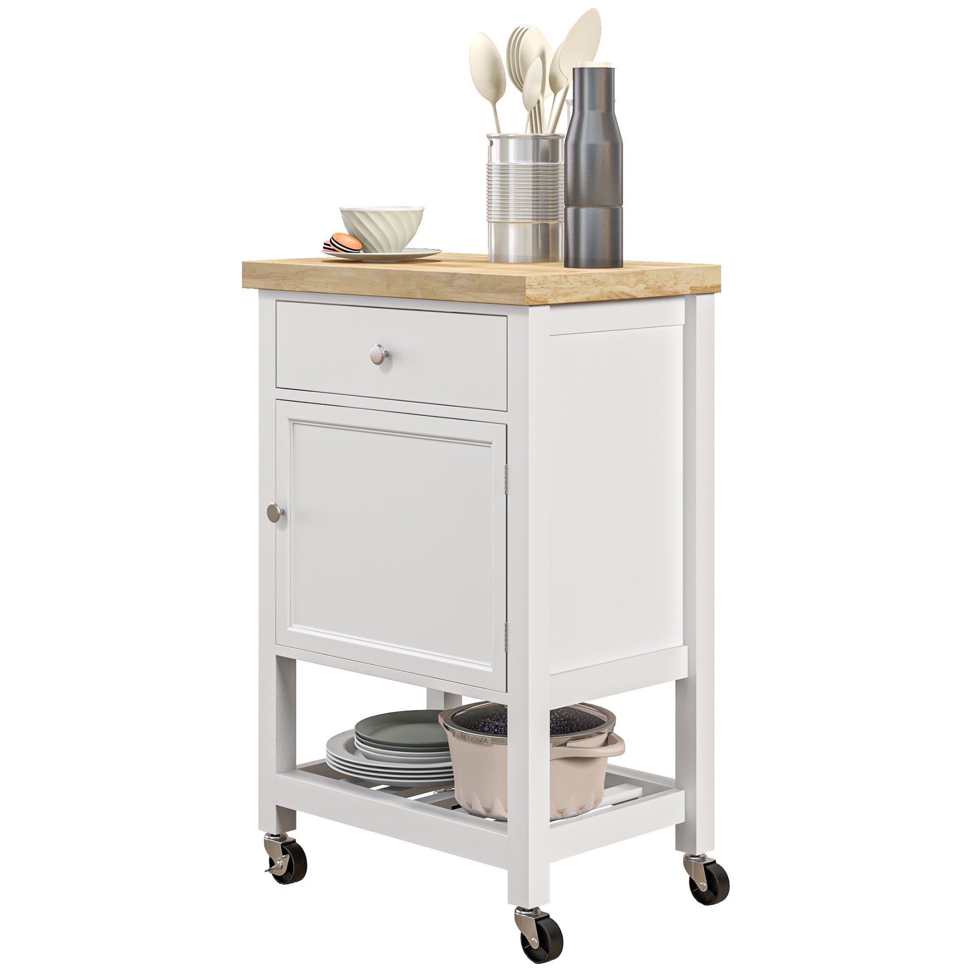 Kitchen Cart on Wheels, Rolling Kitchen Island Cart with Wood Top, Towel Rack, Drawer and Shelf for Home Dining Area Kitchen Islands & Kitchen Carts Multi Colour  at Gallery Canada