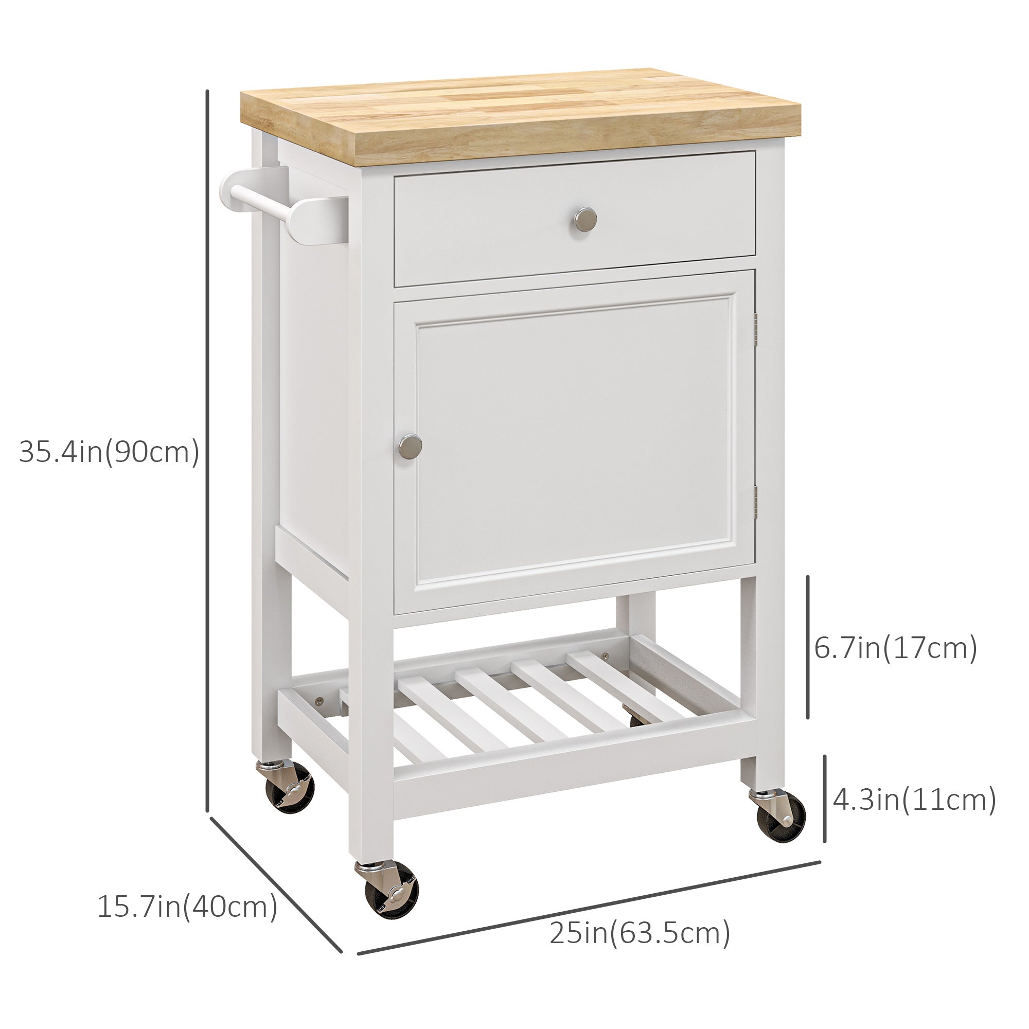 Kitchen Cart on Wheels, Rolling Kitchen Island Cart with Wood Top, Towel Rack, Drawer and Shelf for Home Dining Area Kitchen Islands & Kitchen Carts   at Gallery Canada