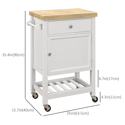 Kitchen Cart on Wheels, Rolling Kitchen Island Cart with Wood Top, Towel Rack, Drawer and Shelf for Home Dining Area Kitchen Islands & Kitchen Carts   at Gallery Canada