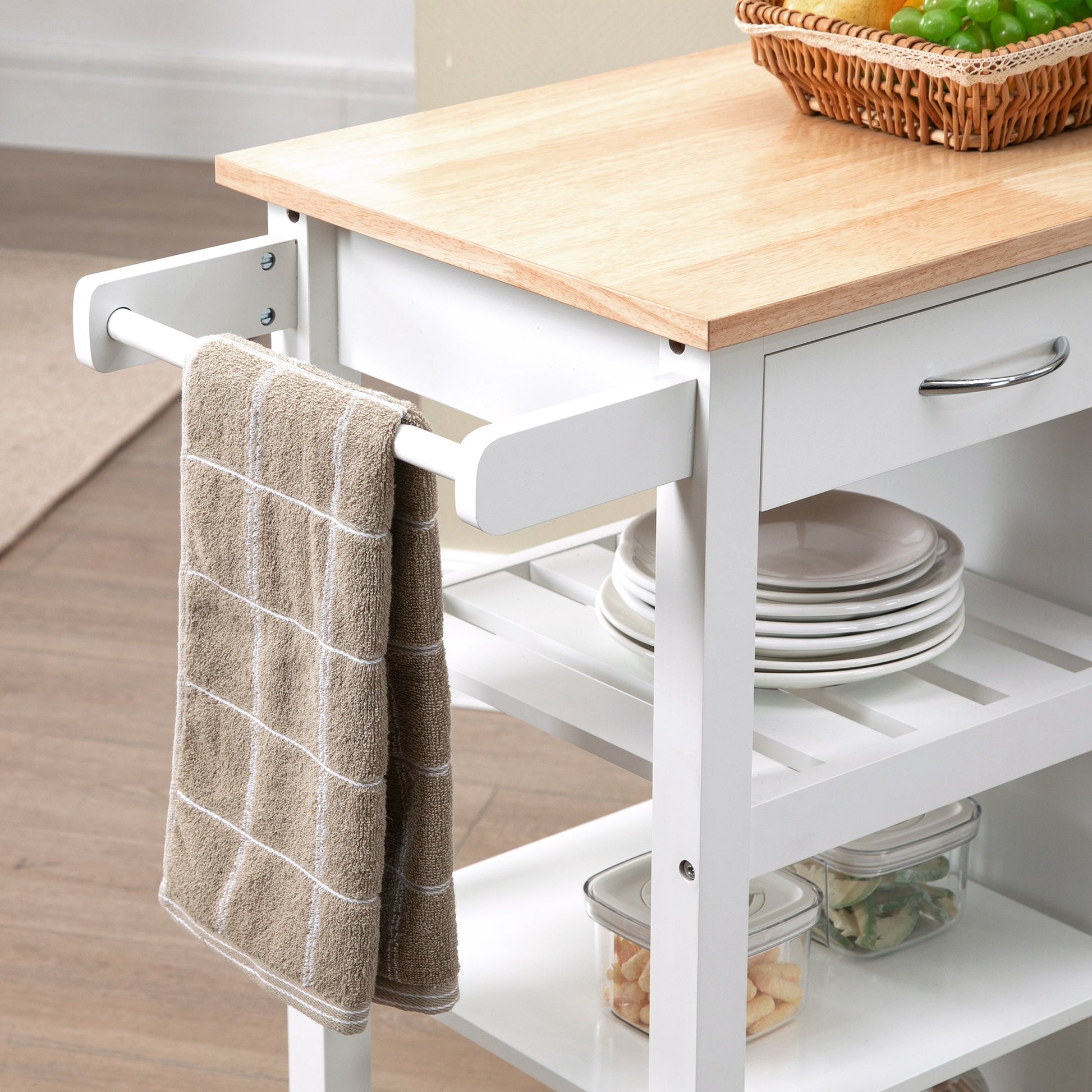 Kitchen Cart on Wheels with Embossed Door Panel, Utility Kitchen Island with Storage Drawer, White Kitchen Islands & Kitchen Carts   at Gallery Canada