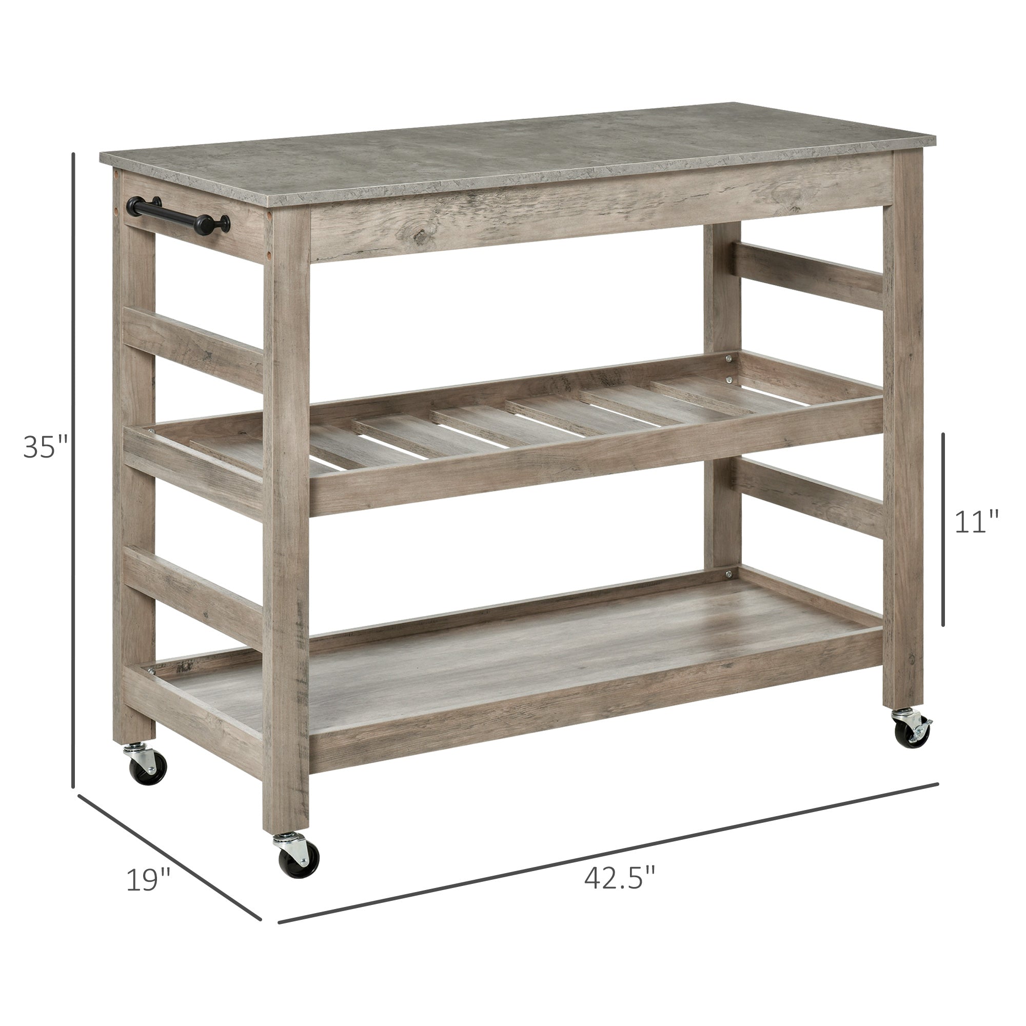 Kitchen Cart Rolling Kitchen Island Utility Trolley with Concrete Effect Top &; Storage Wine Rack, Grey Kitchen Islands & Kitchen Carts   at Gallery Canada