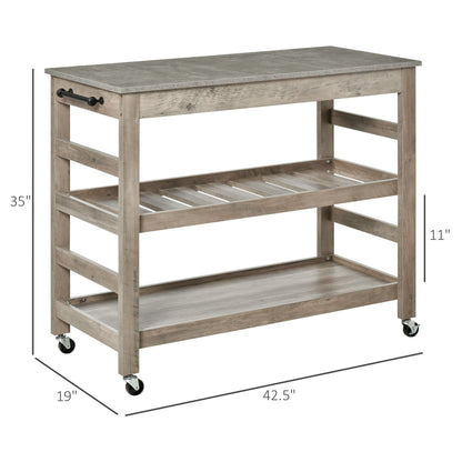 Kitchen Cart Rolling Kitchen Island Utility Trolley with Concrete Effect Top &; Storage Wine Rack, Grey Kitchen Islands & Kitchen Carts   at Gallery Canada