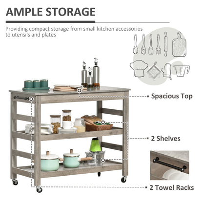 Kitchen Cart Rolling Kitchen Island Utility Trolley with Concrete Effect Top &; Storage Wine Rack, Grey Kitchen Islands & Kitchen Carts   at Gallery Canada