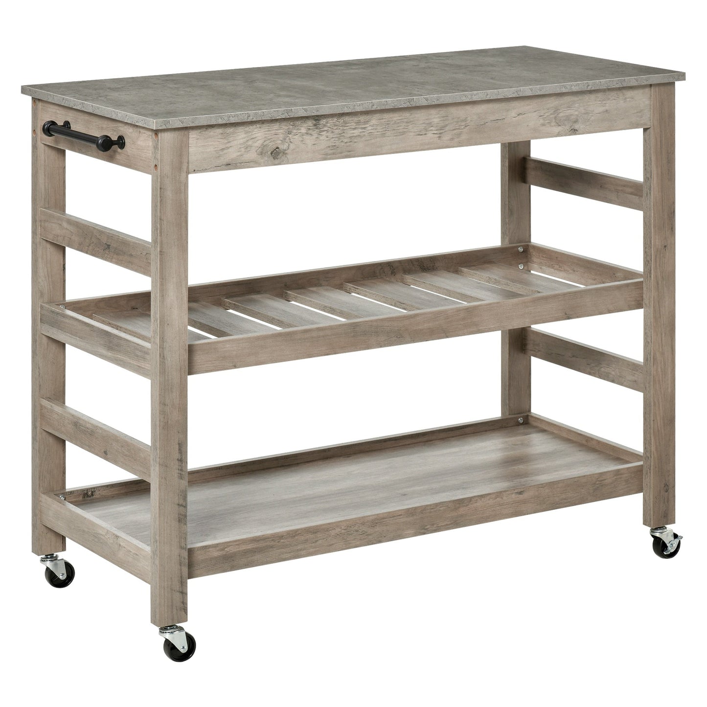 Kitchen Cart Rolling Kitchen Island Utility Trolley with Concrete Effect Top &; Storage Wine Rack, Grey Kitchen Islands & Kitchen Carts Grey  at Gallery Canada