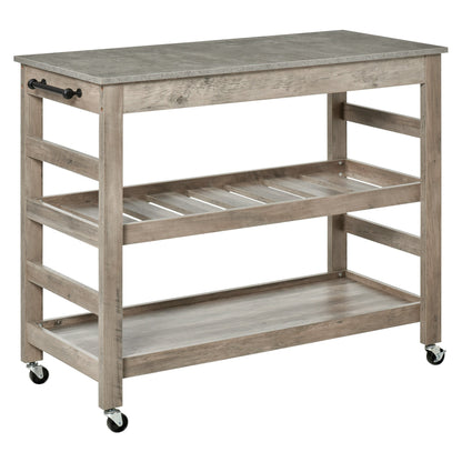 Kitchen Cart Rolling Kitchen Island Utility Trolley with Concrete Effect Top &; Storage Wine Rack, Grey Kitchen Islands & Kitchen Carts Grey  at Gallery Canada