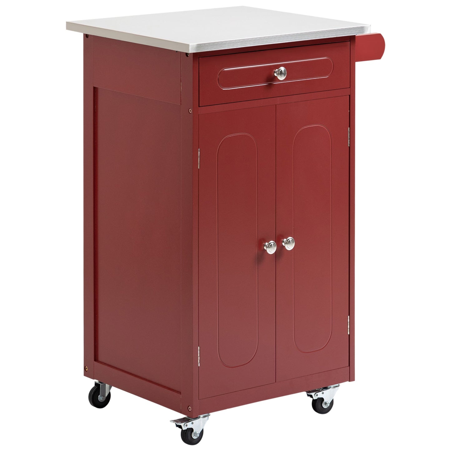 Kitchen Cart, Small Kitchen Island, Stainless Steel Top Utility Trolley on Wheels with Storage Drawer for Dining Room, Kitchen, Red Kitchen Islands & Kitchen Carts Red  at Gallery Canada