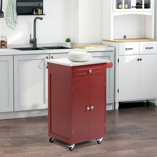 Kitchen Cart, Small Kitchen Island, Stainless Steel Top Utility Trolley on Wheels with Storage Drawer for Dining Room, Kitchen, Red Kitchen Islands & Kitchen Carts Red  at Gallery Canada