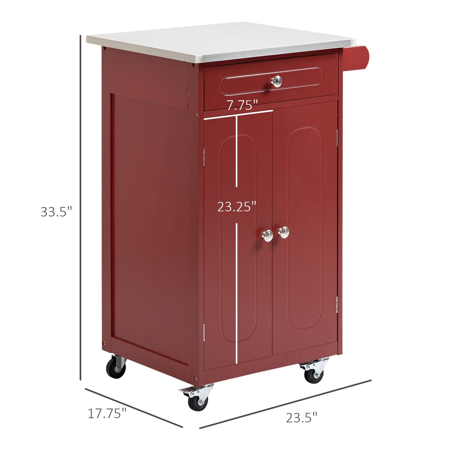 Kitchen Cart, Small Kitchen Island, Stainless Steel Top Utility Trolley on Wheels with Storage Drawer for Dining Room, Kitchen, Red Kitchen Islands & Kitchen Carts   at Gallery Canada