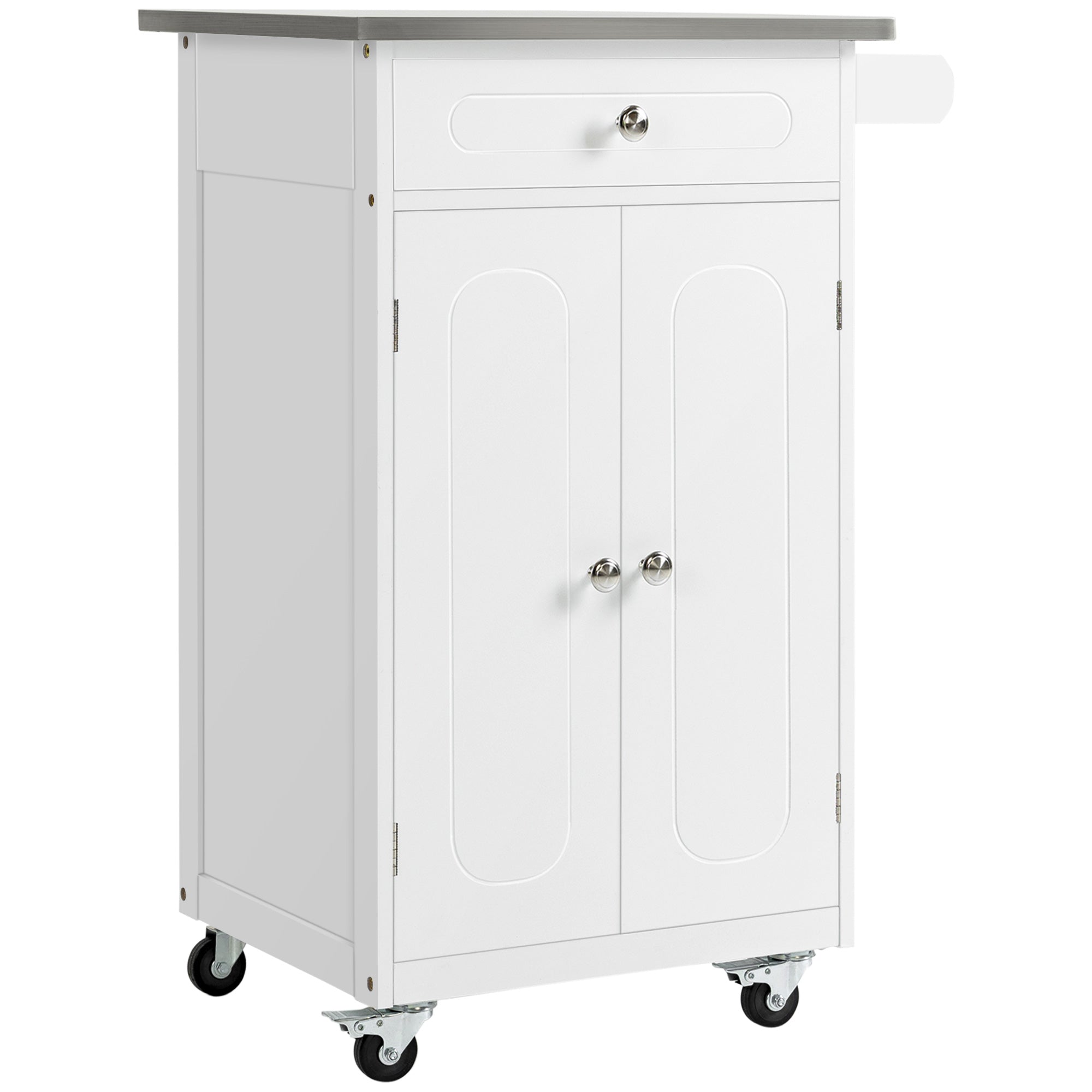 Kitchen Cart, Small Kitchen Island, Stainless Steel Top Utility Trolley on Wheels with Storage Drawer for Dining Room, Kitchen, White Kitchen Islands & Kitchen Carts White  at Gallery Canada