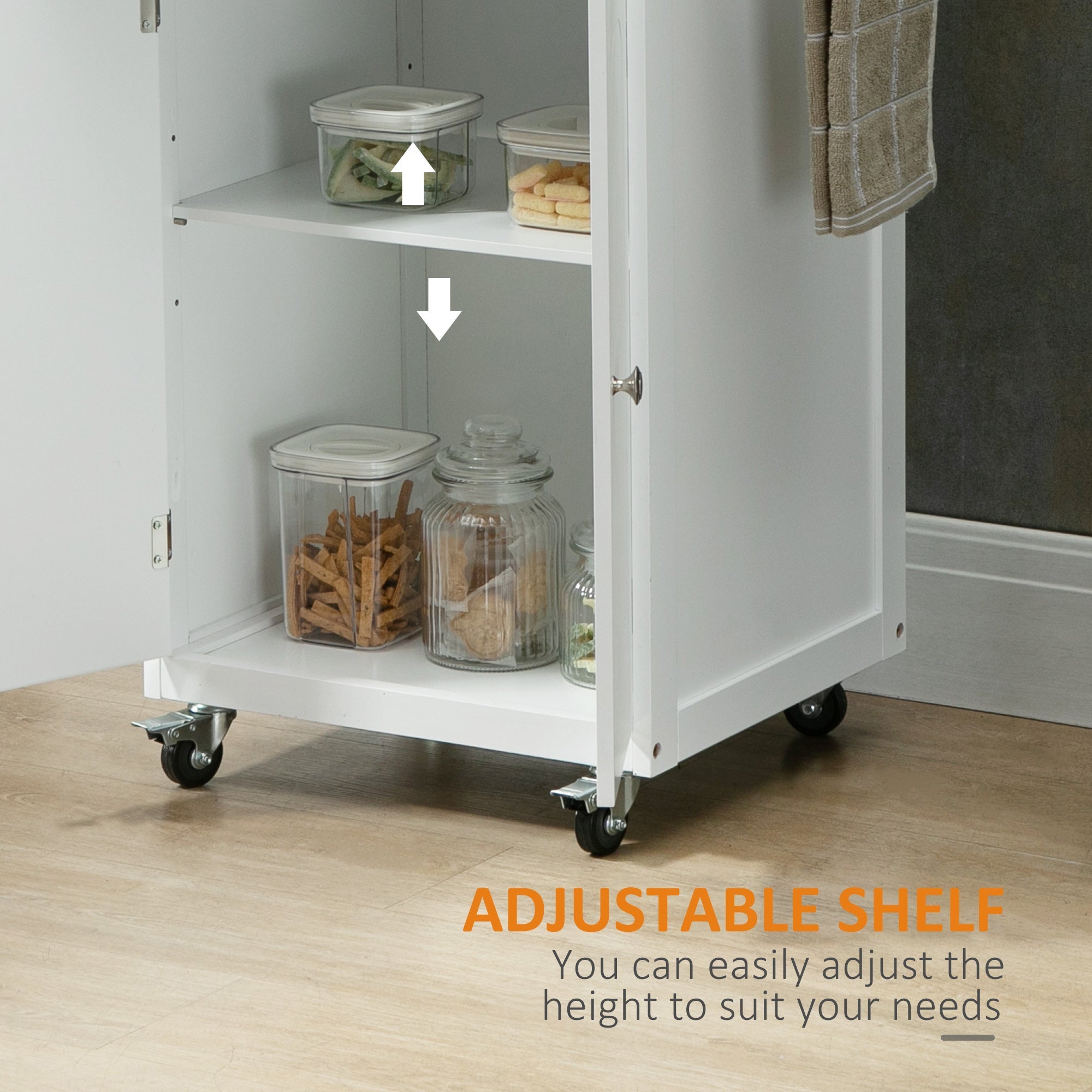 Kitchen Cart, Small Kitchen Island, Stainless Steel Top Utility Trolley on Wheels with Storage Drawer for Dining Room, Kitchen, White Kitchen Islands & Kitchen Carts   at Gallery Canada