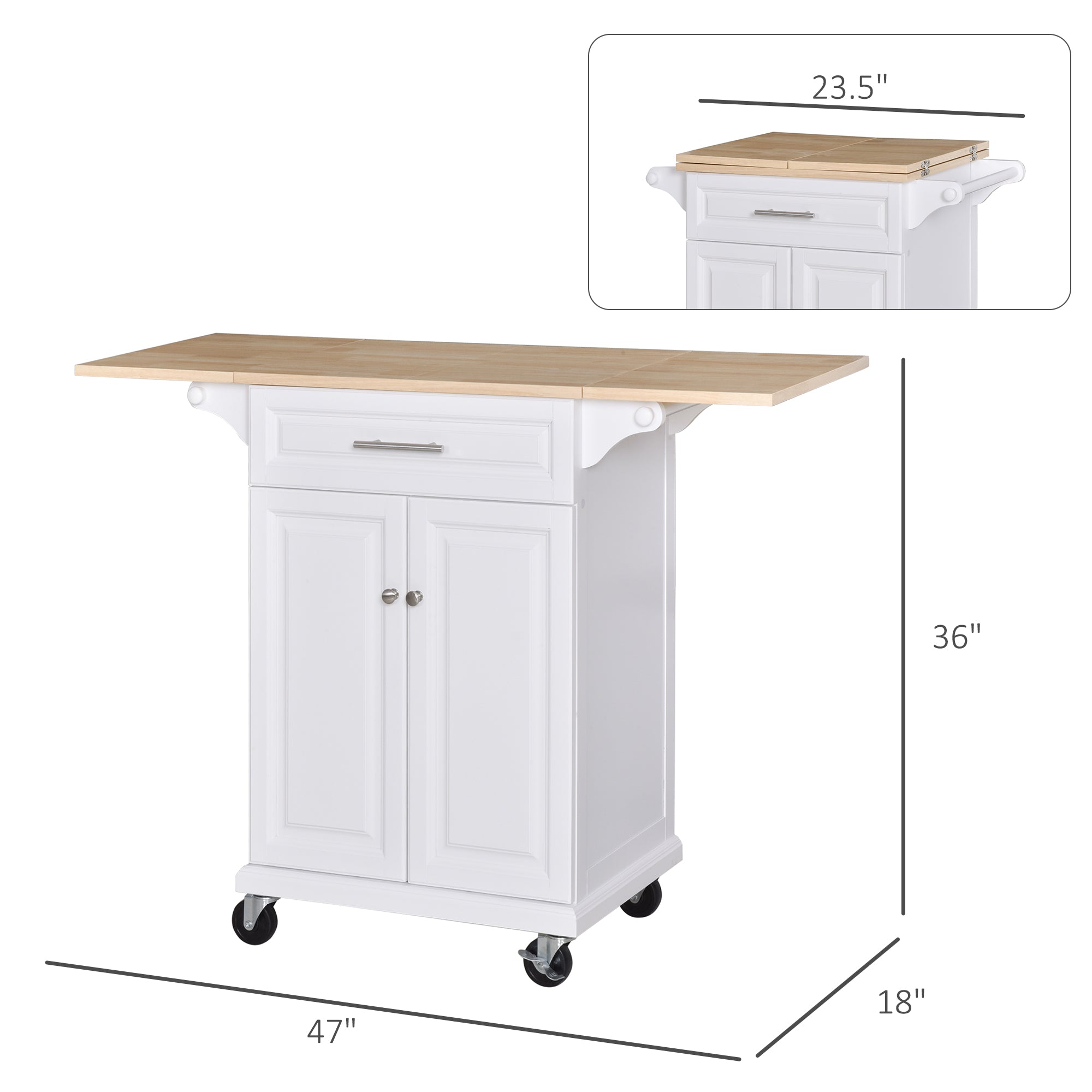 Kitchen Island Cart on Wheels with Extended Counter Drawer Cabinet Towel Racks Kitchen Islands & Kitchen Carts White and Natural  at Gallery Canada