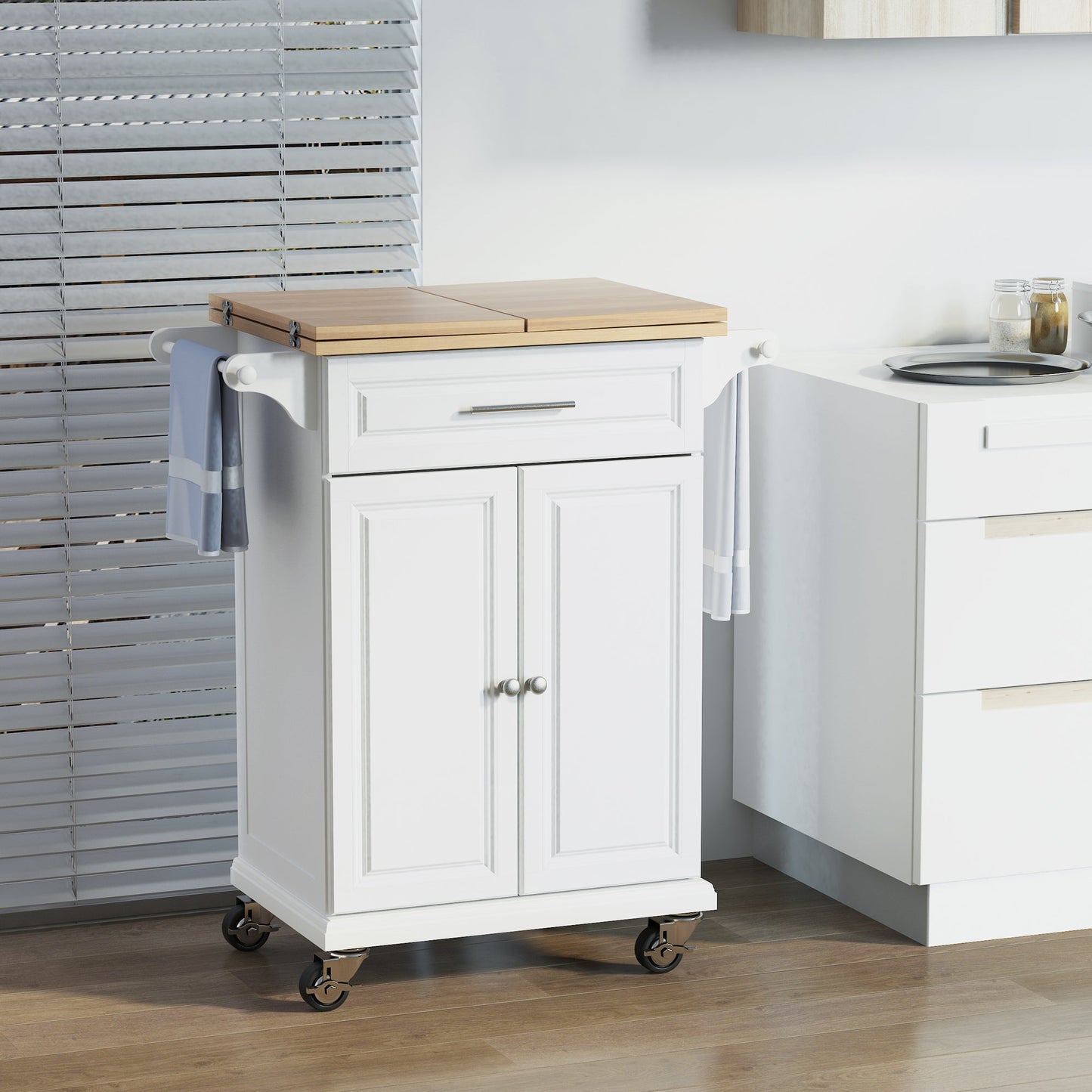 Kitchen Island Cart on Wheels with Extended Counter Drawer Cabinet Towel Racks Kitchen Islands & Kitchen Carts   at Gallery Canada