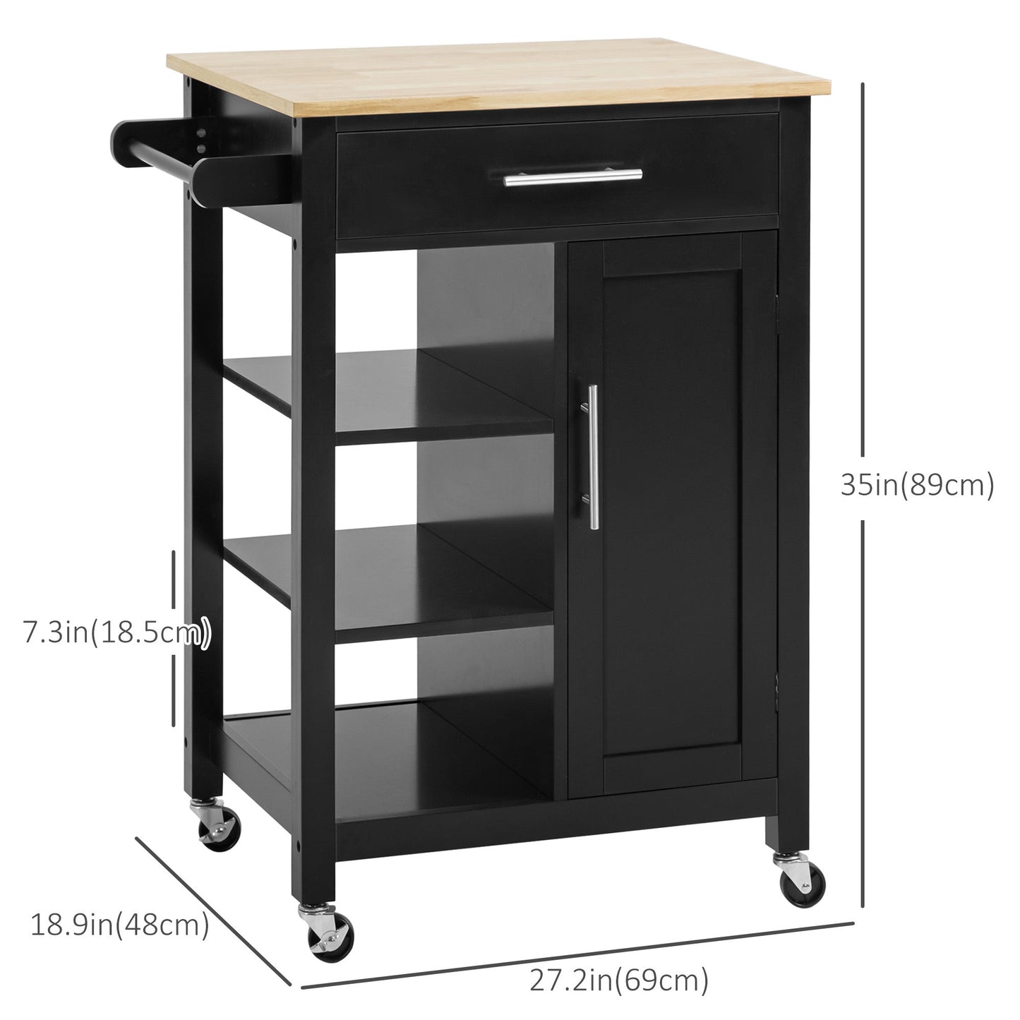 Kitchen Island, Compact Kitchen Cart on Wheels with Open Shelf &; Storage Drawer for Dining Room, Kitchen, Black Kitchen Islands & Kitchen Carts   at Gallery Canada