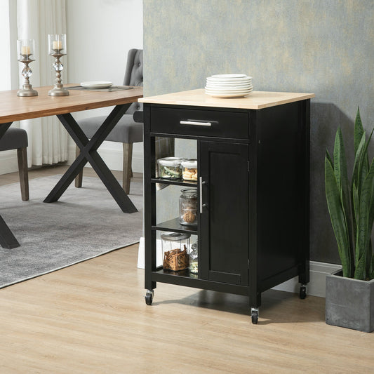 Kitchen Island, Compact Kitchen Cart on Wheels with Open Shelf &; Storage Drawer for Dining Room, Kitchen, Black Kitchen Islands & Kitchen Carts Black  at Gallery Canada