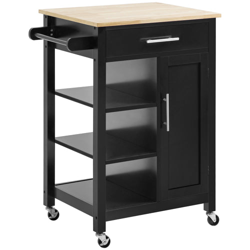 Kitchen Island, Compact Kitchen Cart on Wheels with Open Shelf &; Storage Drawer for Dining Room, Kitchen, Black