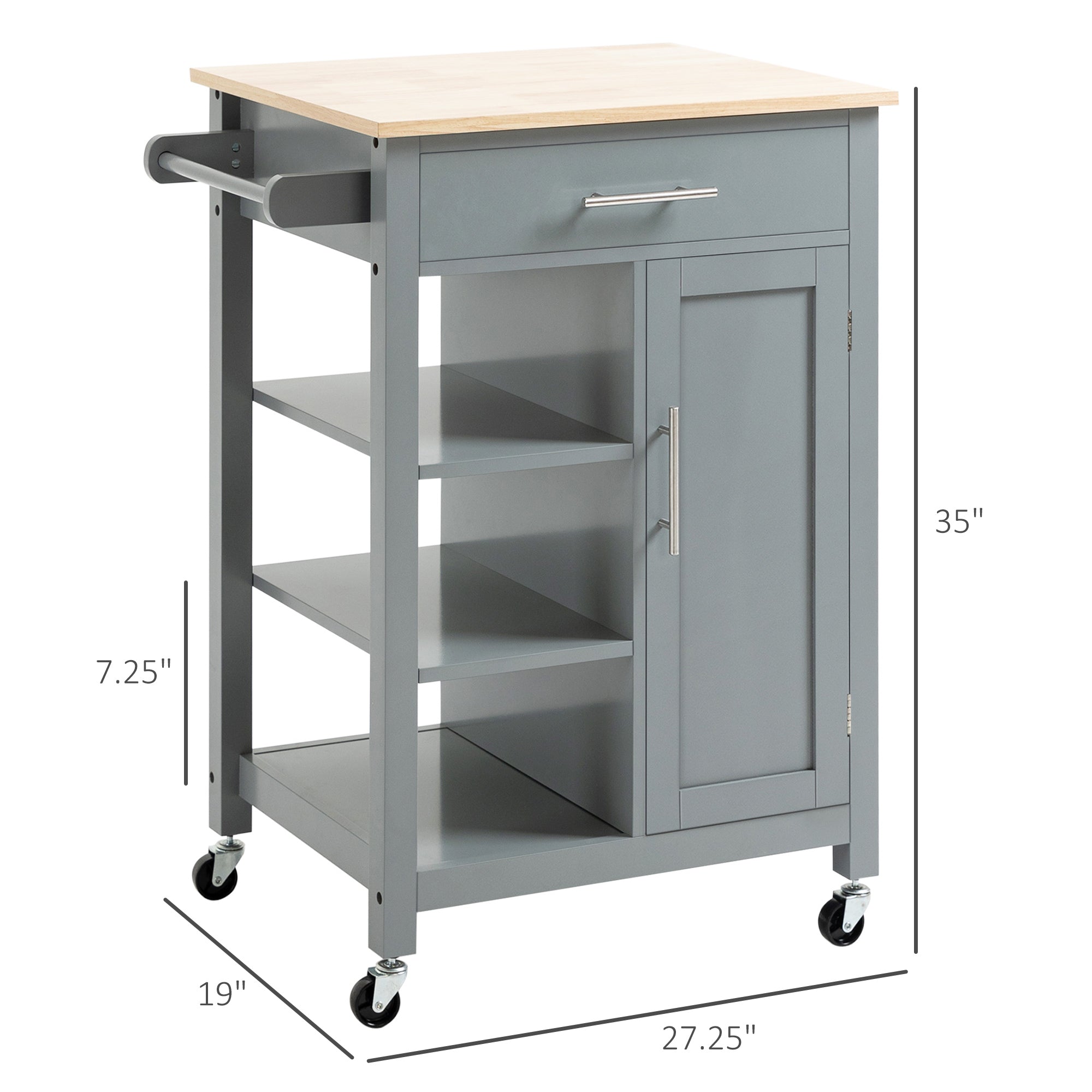 Kitchen Island, Compact Kitchen Cart on Wheels with Open Shelf &; Storage Drawer for Dining Room, Kitchen, Grey Kitchen Islands & Kitchen Carts   at Gallery Canada