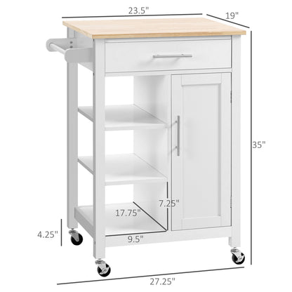 Kitchen Island, Compact Kitchen Cart on Wheels with Open Shelf &; Storage Drawer for Dining Room, Kitchen, White Kitchen Islands & Kitchen Carts   at Gallery Canada