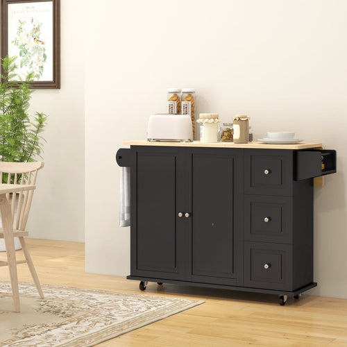 Kitchen Island on Wheels, Kitchen Cart with Drop Leaf, Drawers