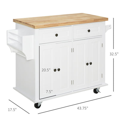 Kitchen Island on Wheels, Rolling Cart with Rubberwood Top, Spice Rack, Towel Rack and Drawers, White Kitchen Islands & Kitchen Carts White  at Gallery Canada