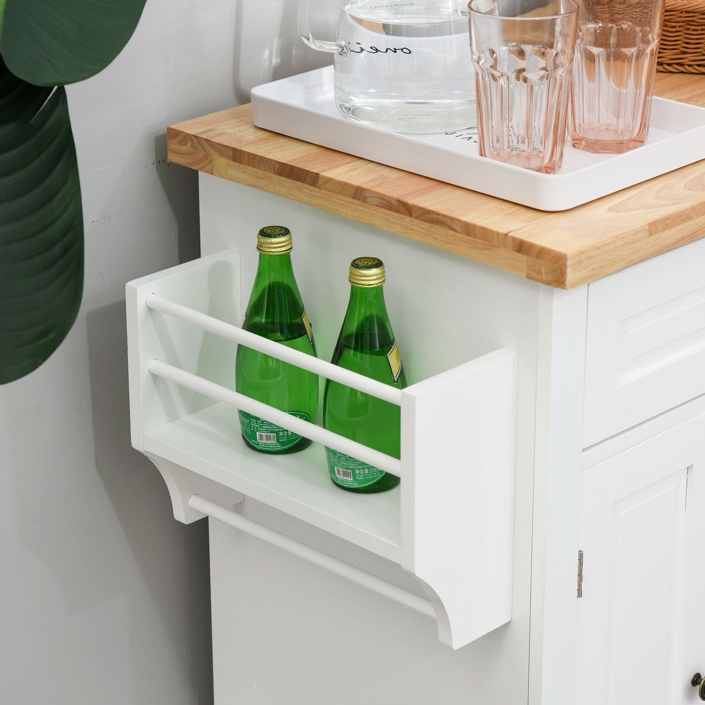 Kitchen Island on Wheels, Rolling Cart with Rubberwood Top, Spice Rack, Towel Rack and Drawers, White Kitchen Islands & Kitchen Carts   at Gallery Canada