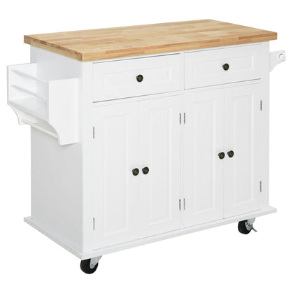 Kitchen Island on Wheels, Rolling Cart with Rubberwood Top, Spice Rack, Towel Rack and Drawers, White Kitchen Islands & Kitchen Carts   at Gallery Canada