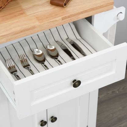 Kitchen Island on Wheels, Rolling Cart with Rubberwood Top, Spice Rack, Towel Rack and Drawers, White Kitchen Islands & Kitchen Carts   at Gallery Canada