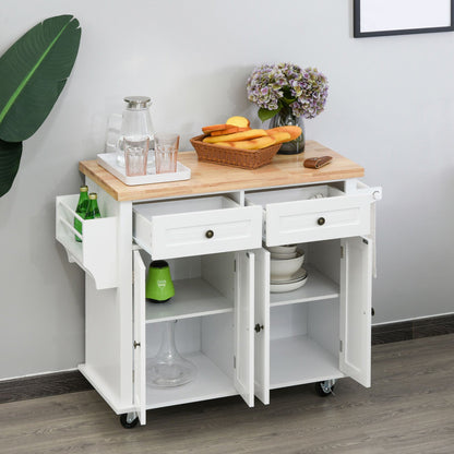 Kitchen Island on Wheels, Rolling Cart with Rubberwood Top, Spice Rack, Towel Rack and Drawers, White Kitchen Islands & Kitchen Carts   at Gallery Canada