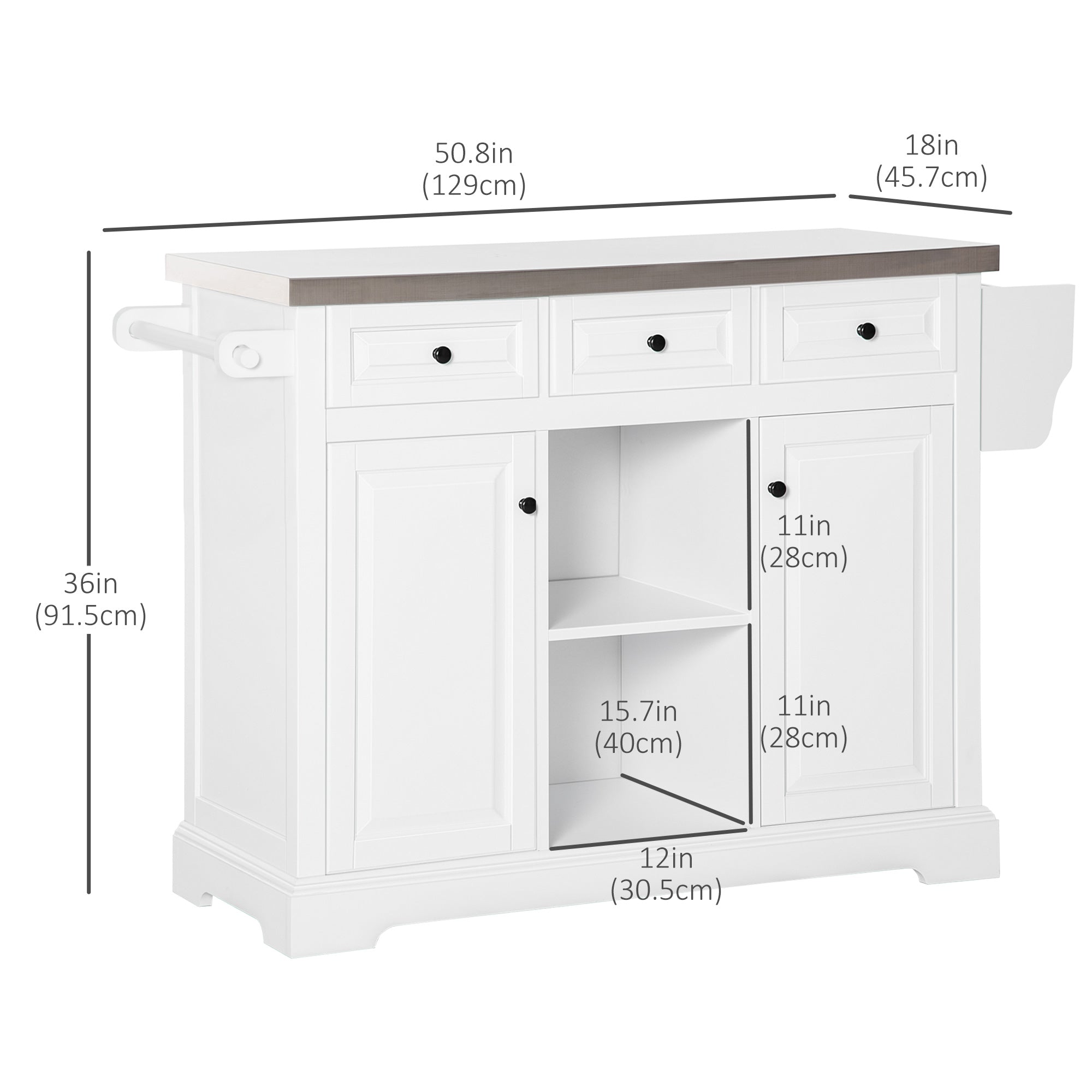 Kitchen Island on Wheels with Stainless Steel Top, Spice Rack, Drawers, Rolling Bar Cart with Storage, White Kitchen Islands & Kitchen Carts Multi Colour  at Gallery Canada