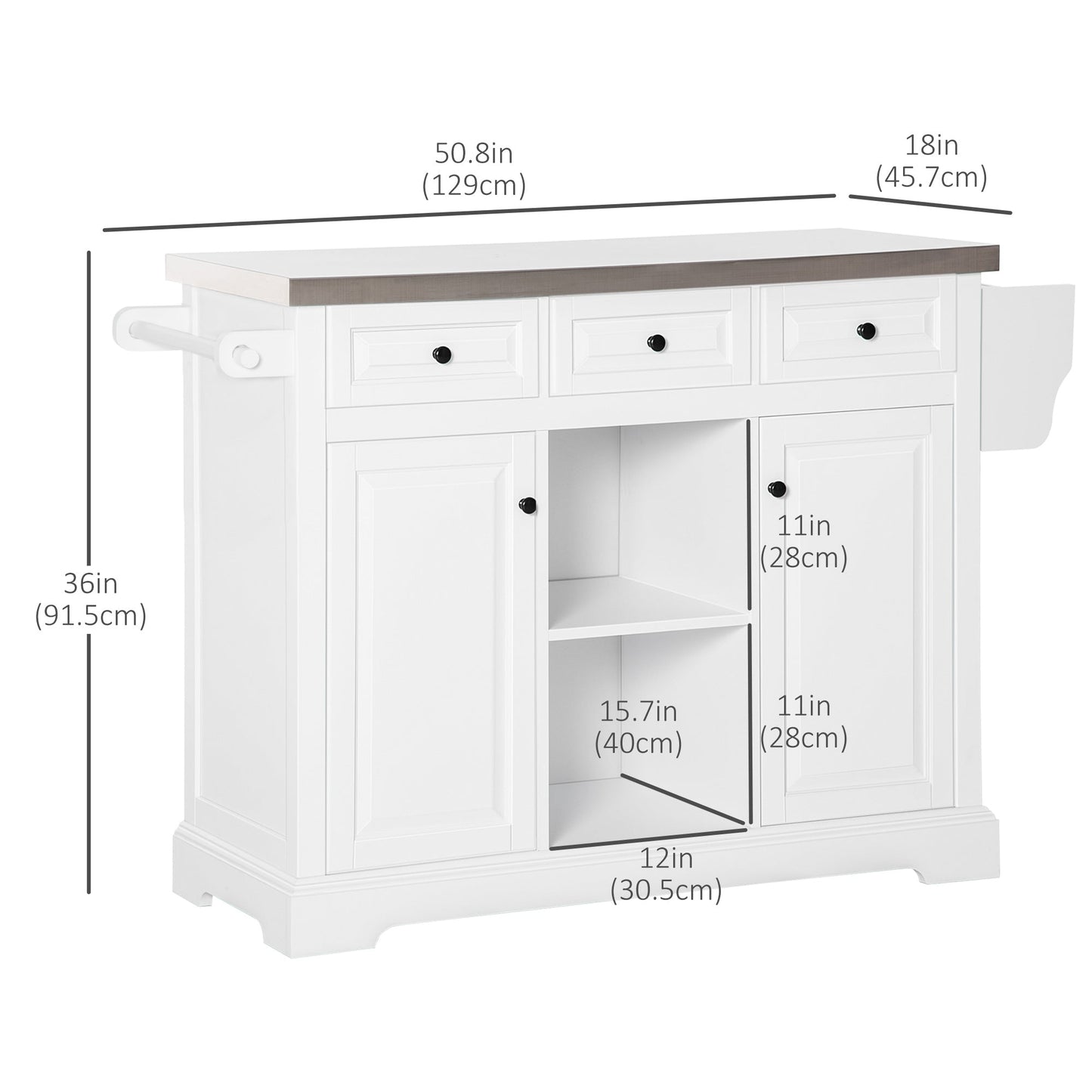 Kitchen Island on Wheels with Stainless Steel Top, Spice Rack, Drawers, Rolling Bar Cart with Storage, White Kitchen Islands & Kitchen Carts Multi Colour  at Gallery Canada