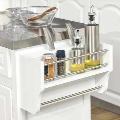 Kitchen Island on Wheels with Stainless Steel Top, Spice Rack, Drawers, Rolling Bar Cart with Storage, White Kitchen Islands & Kitchen Carts   at Gallery Canada