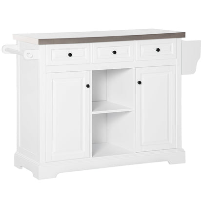 Kitchen Island on Wheels with Stainless Steel Top, Spice Rack, Drawers, Rolling Bar Cart with Storage, White Kitchen Islands & Kitchen Carts   at Gallery Canada