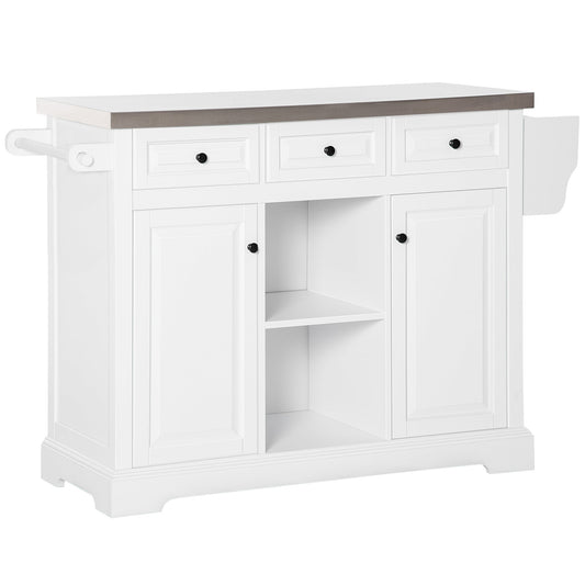 Kitchen Island on Wheels with Stainless Steel Top, Spice Rack, Drawers, Rolling Bar Cart with Storage, White Kitchen Islands & Kitchen Carts Multi Colour  at Gallery Canada