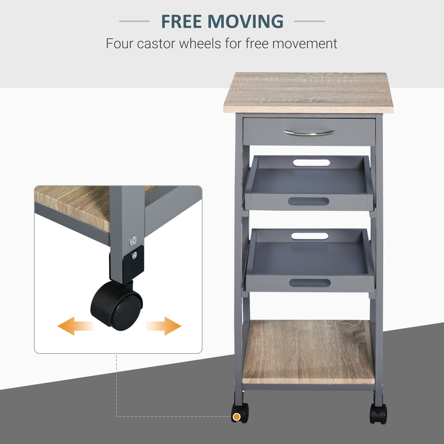 Kitchen Island Rolling Trolley Utility Serving Cart with Drawer Grey Kitchen Islands & Kitchen Carts   at Gallery Canada