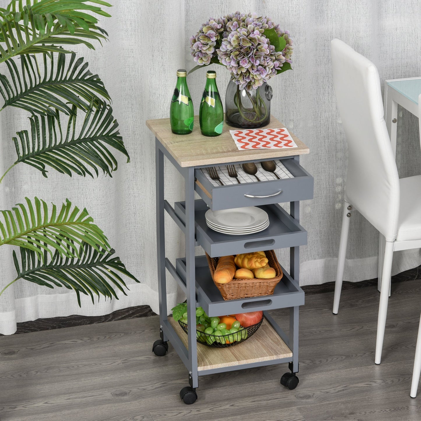 Kitchen Island Rolling Trolley Utility Serving Cart with Drawer Grey Kitchen Islands & Kitchen Carts   at Gallery Canada