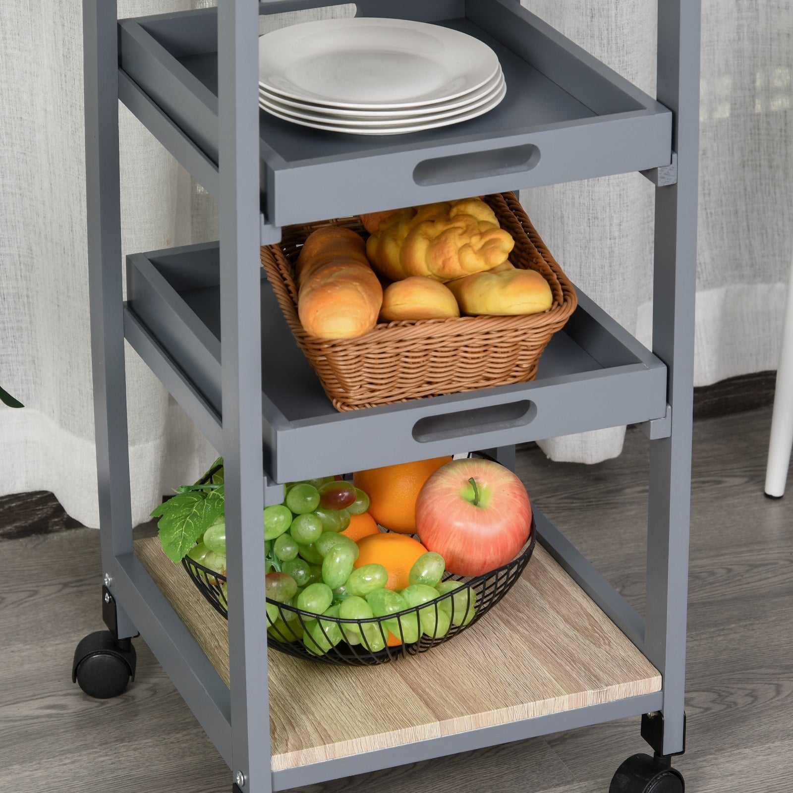 Kitchen Island Rolling Trolley Utility Serving Cart with Drawer Grey Kitchen Islands & Kitchen Carts   at Gallery Canada