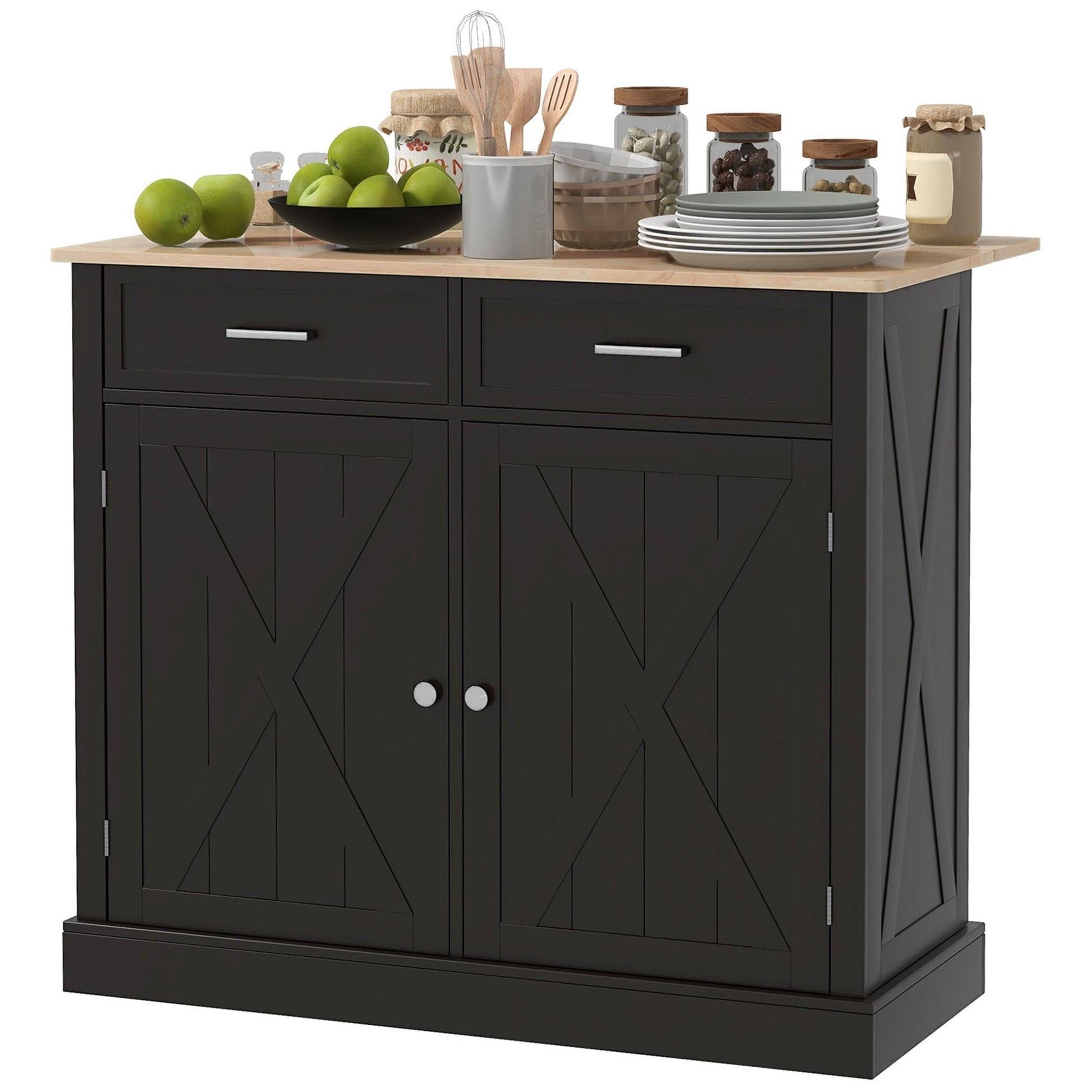 Kitchen Island with Drop Leaf, Rolling Kitchen Cart with 2 Drawers, Adjustable Shelves and Wood Countertop, Black Kitchen Islands & Kitchen Carts Black  at Gallery Canada