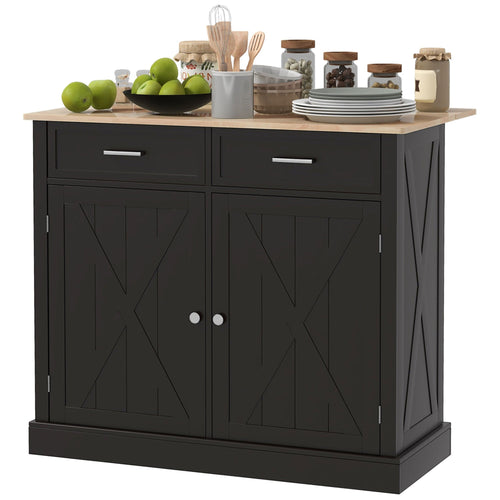 Kitchen Island with Drop Leaf, Rolling Kitchen Cart with 2 Drawers, Adjustable Shelves and Wood Countertop, Black