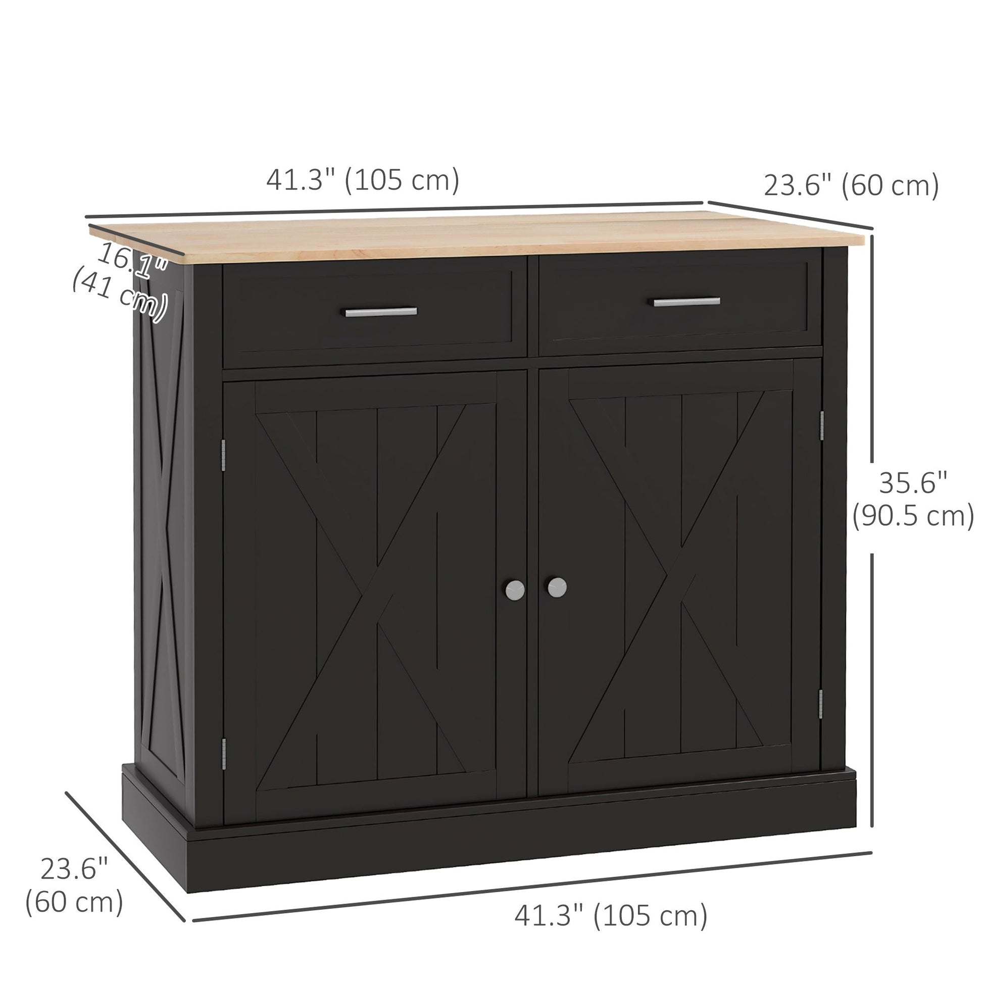 Kitchen Island with Drop Leaf, Rolling Kitchen Cart with 2 Drawers, Adjustable Shelves and Wood Countertop, Black - Gallery Canada