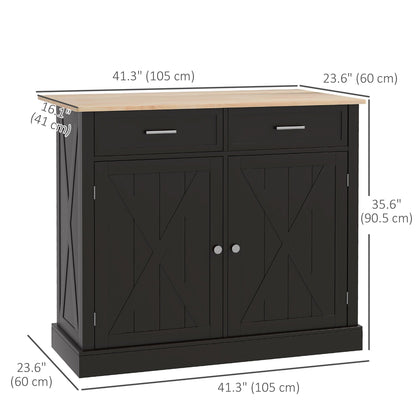 Kitchen Island with Drop Leaf, Rolling Kitchen Cart with 2 Drawers, Adjustable Shelves and Wood Countertop, Black - Gallery Canada