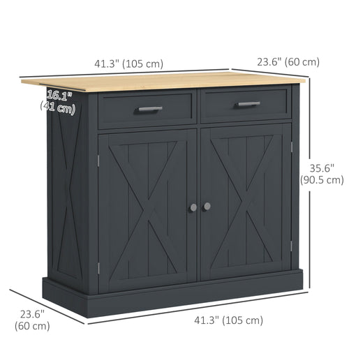 Kitchen Island with Drop Leaf, Rolling Kitchen Cart with 2 Drawers, Adjustable Shelves and Wood Countertop, Dark Grey