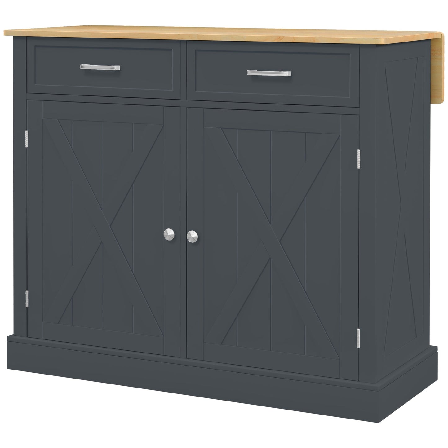 Kitchen Island with Drop Leaf, Rolling Kitchen Cart with 2 Drawers, Adjustable Shelves and Wood Countertop, Dark Grey Kitchen Islands & Kitchen Carts   at Gallery Canada