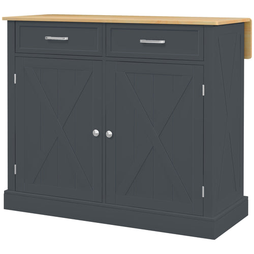 Kitchen Island with Drop Leaf, Rolling Kitchen Cart with 2 Drawers, Adjustable Shelves and Wood Countertop, Dark Grey