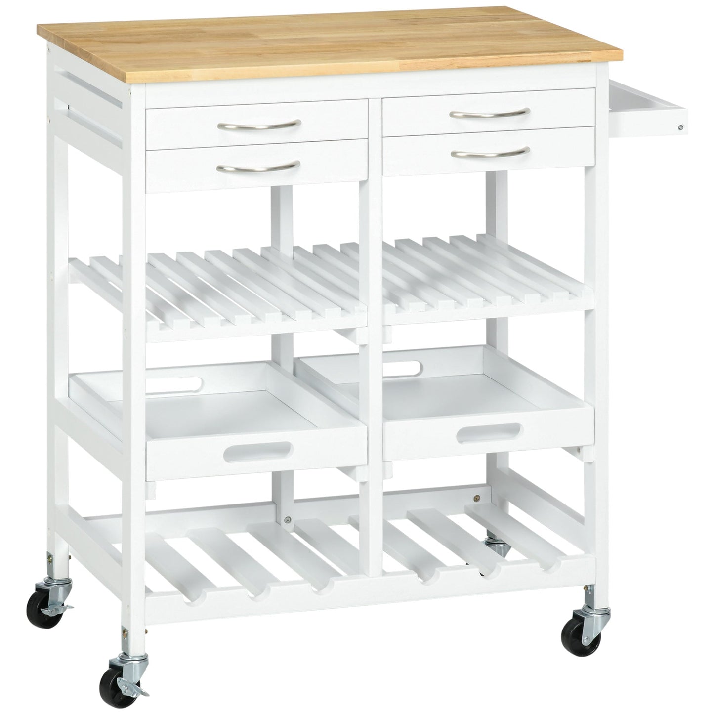 Kitchen Island Cart with Storage, Wine Rack, Wood Top, Drawers, Trays, White Kitchen Islands & Kitchen Carts Multi Colour  at Gallery Canada