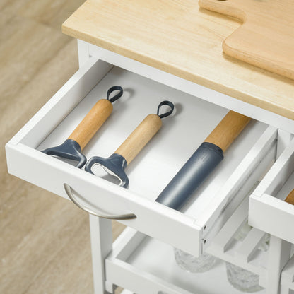 Kitchen Island Cart with Storage, Wine Rack, Wood Top, Drawers, Trays, White Kitchen Islands & Kitchen Carts   at Gallery Canada